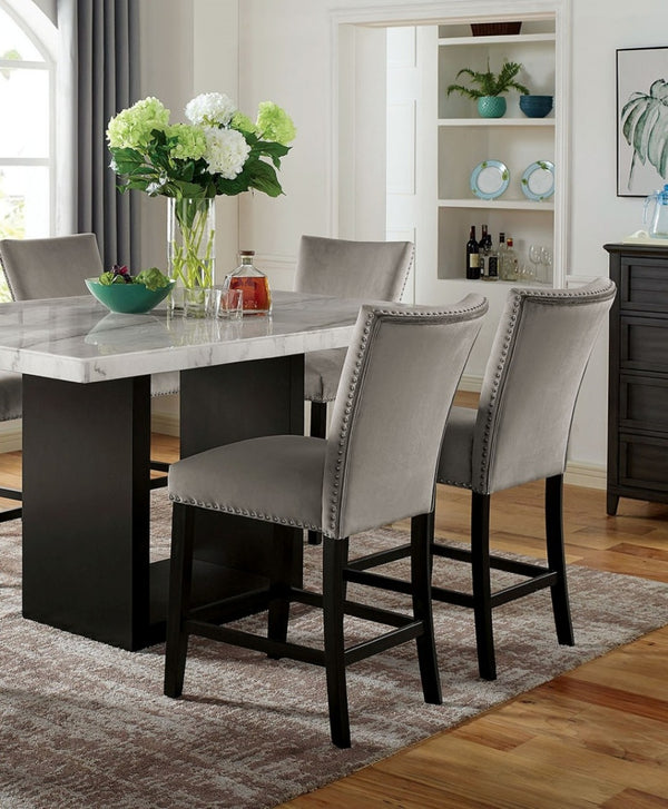 English Elm Genuine Marble Top Counter Height Dining Set with Six Nailhead Upholstered Chairs B2741S00766