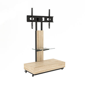 English Elm Tv Rolling Cart with Swivel Mount Lockable Wheels Pull Out Drawer Iron Frame Natural W241P246882