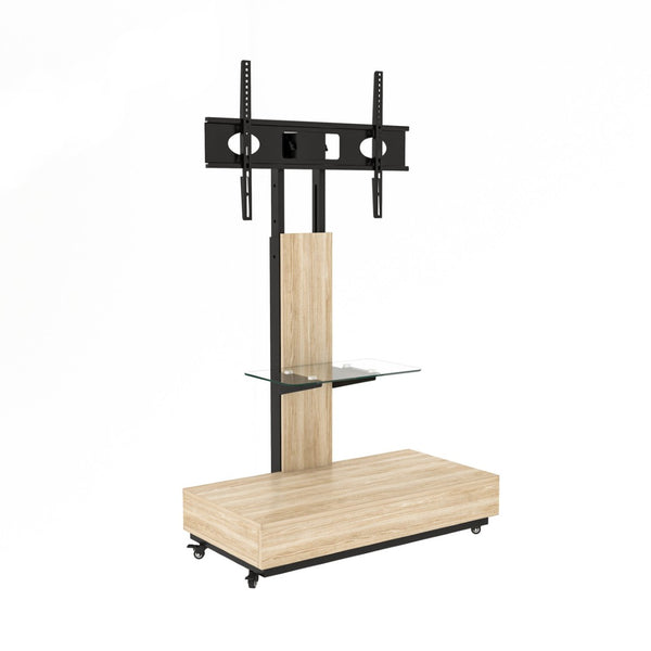 English Elm Tv Rolling Cart with Swivel Mount Lockable Wheels Pull Out Drawer Iron Frame Natural W241P246882