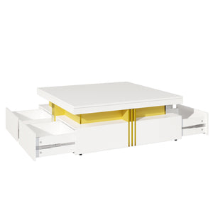 English Elm Modern Square Storage Coffee Table with 4 Drawers, 43.3" Top, Minimalist Durable MDF Design, White Glossy White CH359402AAK