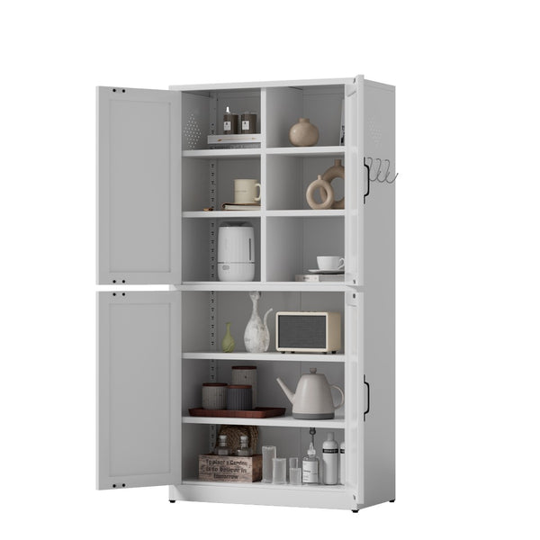 English Elm White Powder-coated Steel Pantry Cabinet with Adjustable Shelves for Kitchen or Bath T2398P413027