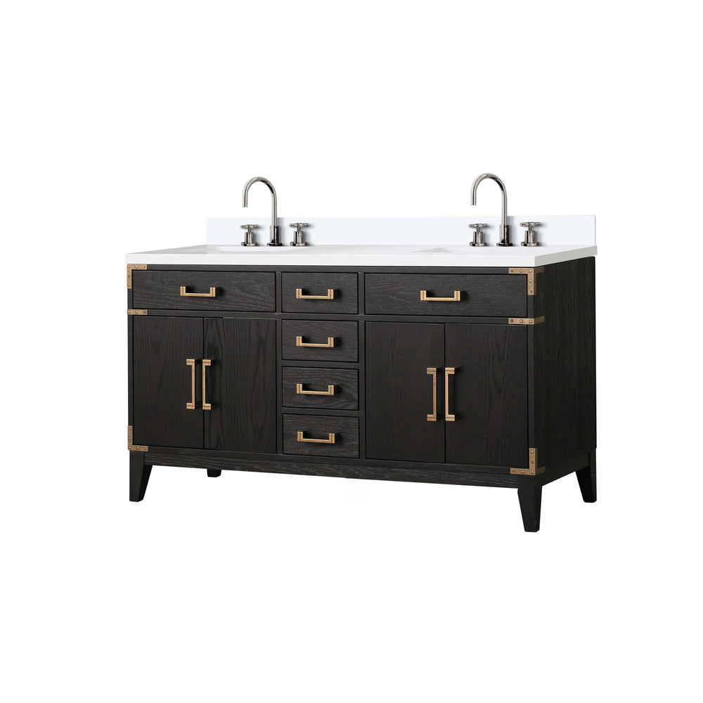 English Elm Black Oak Double Bath Vanity With Cultured Marble Top, Chrome Faucet & Ample Storage Solutions B2731P260942