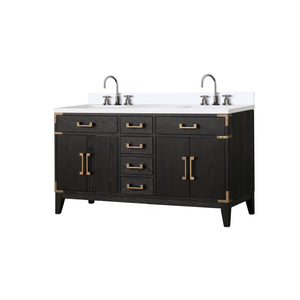 English Elm Black Oak Double Bath Vanity With Cultured Marble Top, Chrome Faucet & Ample Storage Solutions B2731P260942