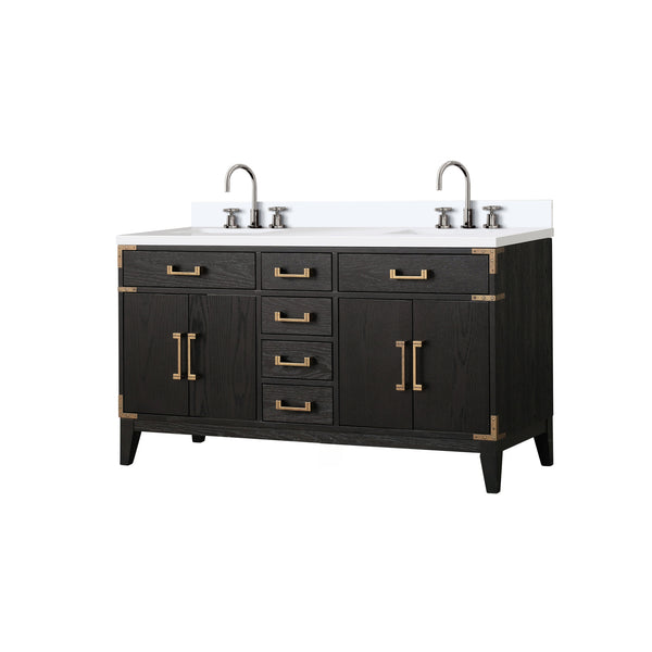 English Elm Black Oak Double Bath Vanity With Cultured Marble Top, Chrome Faucet & Ample Storage Solutions B2731P260942