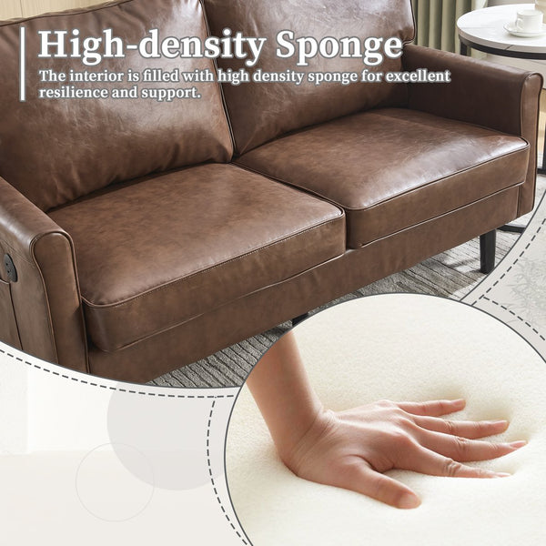 English Elm Loveseat Mid Century Modern Two-Seater Sofa with USB Type-C Charging, Removable Zipper Covers, Durable Wood Legs Brown PU W395P238821
