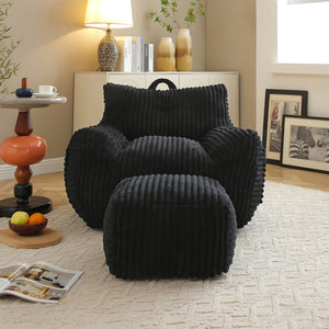 English Elm Giant Plush Bean Bag Chair with Armrests and Footstool for Ultimate Comfort, Durable Corduroy Lounge Sofa Black W1117P309394