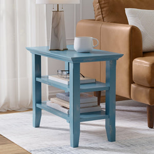 English Elm Acadian Solid Pine Narrow Side Table with Open Shelves in Coastal Blue Farmhouse Finish B136P419854