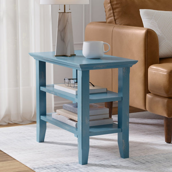 English Elm Acadian Solid Pine Narrow Side Table with Open Shelves in Coastal Blue Farmhouse Finish B136P419854