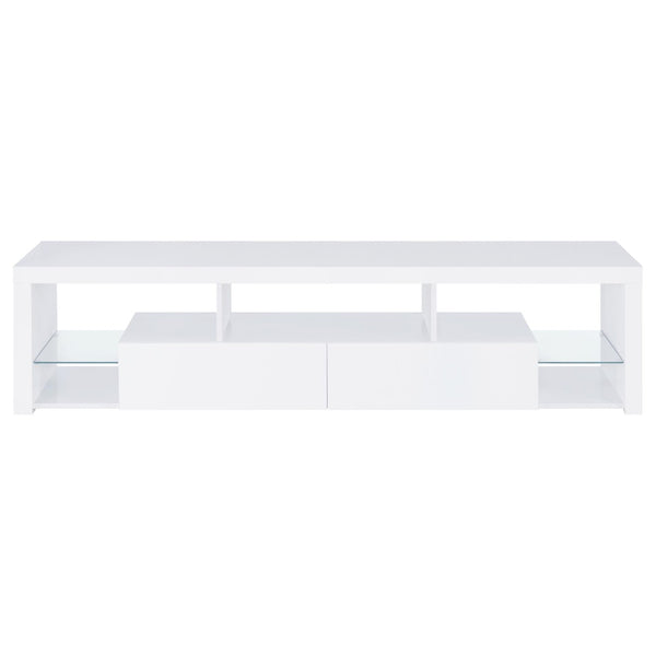 English Elm Lance Glossy White Three Piece Entertainment Center with Glass Shelves for Living Room B062S01736