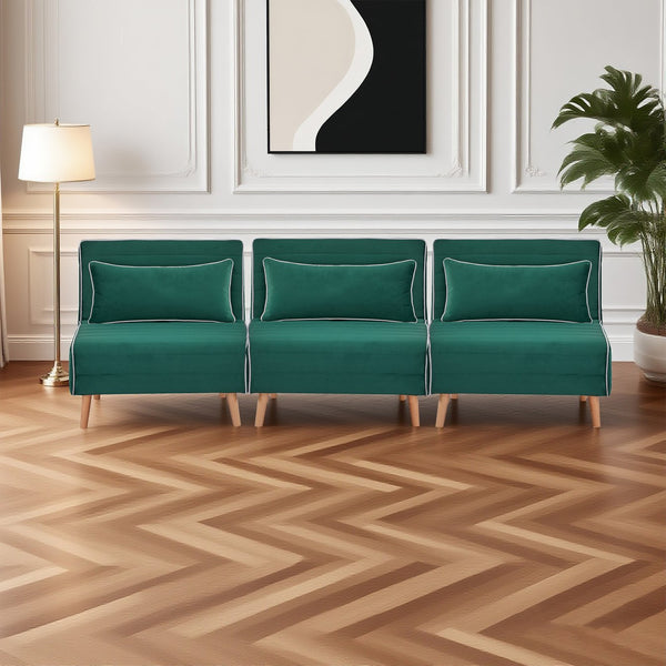 English Elm Canon Modern Velvet Sectional Sofa Bed - Convertible Twin Beds, Space-Saving Design & Adjustable Backrest W3391S00013