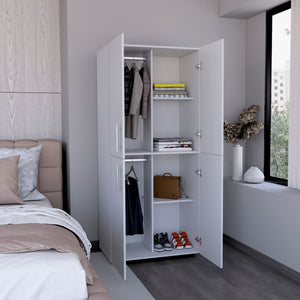 English Elm Hazel Tall Four-Door Armoire Wardrobe Cabinet with Six Shelves and Dual Hanging Rods for Bedroom White 39.4 L x 23.2 W x 5.5 H B070S00228