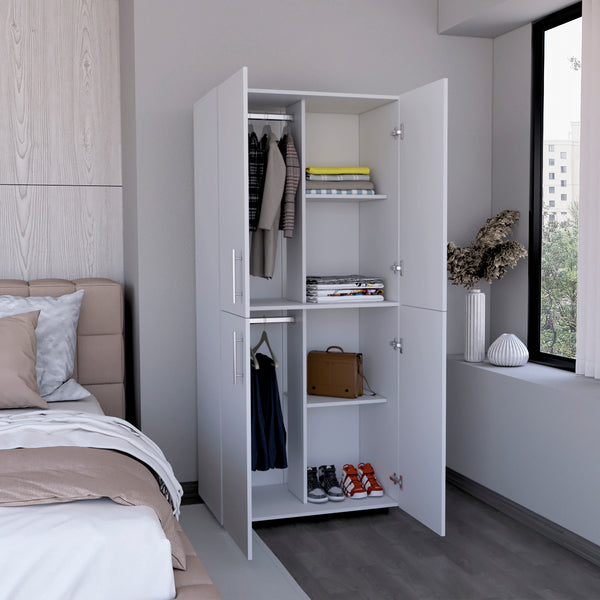 English Elm Hazel Tall Four-Door Armoire Wardrobe Cabinet with Six Shelves and Dual Hanging Rods for Bedroom White 39.4 L x 23.2 W x 5.5 H B070S00228
