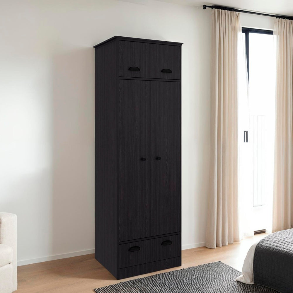 English Elm Bethel Slim Profile Wardrobe Armoire with Hanging Rods Open Shelves and Drawer B128S00224