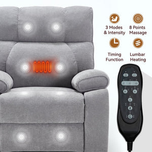 English Elm Beige Chenille Power Lift Recliner Dual Motor Massage Heat 350 Lb Capacity Gray W1803P264031