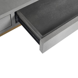 Sunpan Jiro Desk - Stylish Grey Shagreen with Antique Brass Hardware, Elegant Design & Ample Storage Space