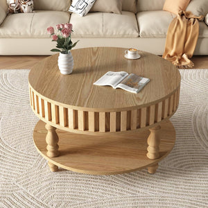 English Elm Farmhouse Fluted Square Coffee Table with Flip Top Hidden Compartment and Open Shelf Natural Wood W1445P370481