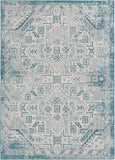 Unique Loom Outdoor Aztec Coba Machine Made Border Rug Teal, Ivory/Gray 7' 10" x 11' 0"