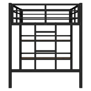 English Elm Twin Metal Loft Bed With Storage Shelf, Safe Climbing Ladder, Guardrails & Space-Saving Design For Kids W1580P309652-GIGA