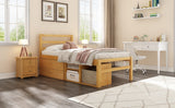 English Elm Twin Size Wood Platform Bed With Removable Storage Shelves, Built-In Two Storage Drawers For Added Convenience, Natural