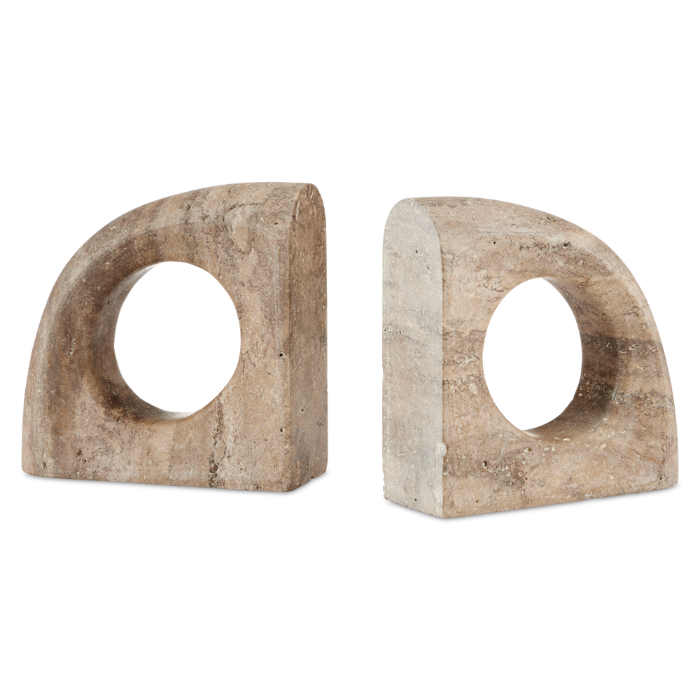 Russo Modern Travertine Object Set of 2 – Unique Brown Sculptures for Elegant Bookends & Décor