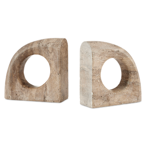 Russo Modern Travertine Object Set of 2 – Unique Brown Sculptures for Elegant Bookends & Décor