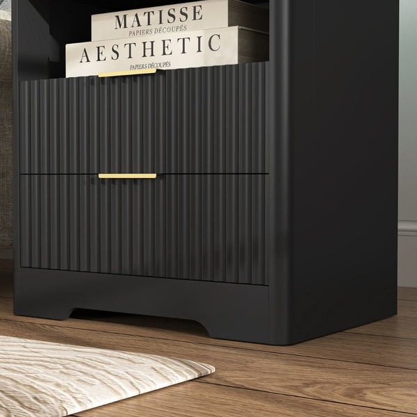 English Elm Nightstand Smart Bedside Table with Usb Charging Voice Light and Cabinet Storage W1321P399420