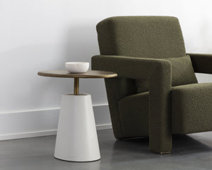 Sunpan Kadin Side Table – Bold Concrete Base with Elegant Brass Top for Stylish Indoor & Outdoor Spaces White