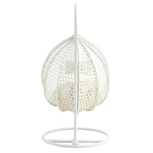 English Elm 76.8-inch Hand Woven Rattan Egg Swing Chair Indoor Outdoor with Cushion Lumbar Pillow White W1512P498593