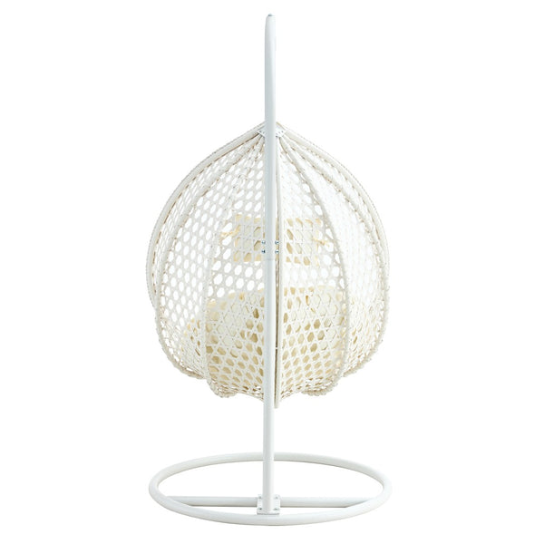 English Elm 76.8-inch Hand Woven Rattan Egg Swing Chair Indoor Outdoor with Cushion Lumbar Pillow White W1512P498593