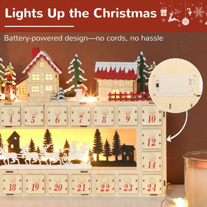 English Elm Christmas Village Advent Calendar 24 Drawer Wood Effect Display with Warm Led Glow T3971P381251