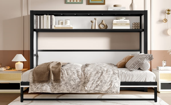 English Elm Twin Space-Saving Murphy Bed With Shelves – Stylish Foldable Metal Wall Bed For Compact Living Spaces W1580S00149-GIGA