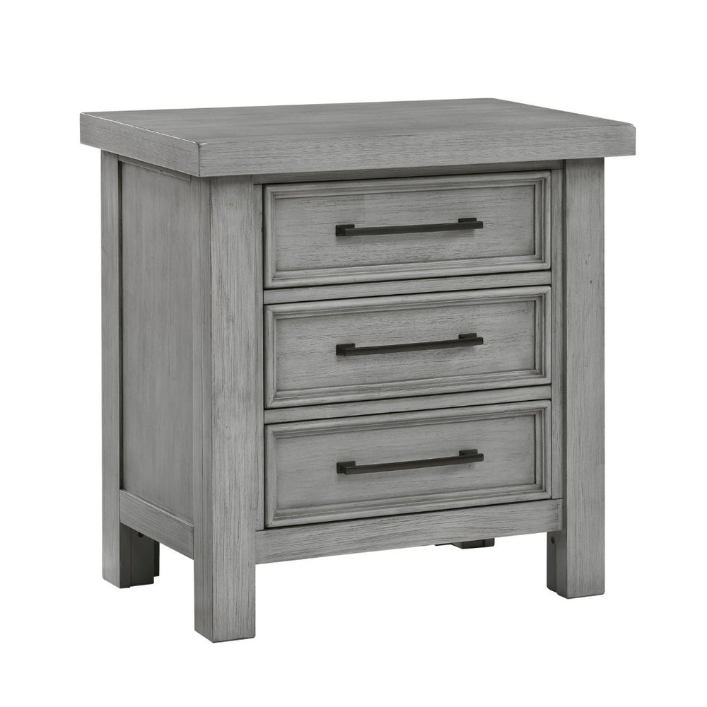 English Elm Transitional Mango Wood Nightstand with Three Dovetail Drawers Antique Gray Bedroom B011P452466