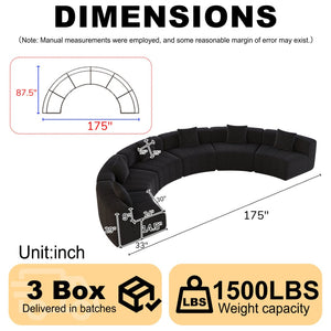 English Elm Chenille Modular Curved Sectional Sofa Sculptural Semi Circle Design for Living Rooms Black W834S00583