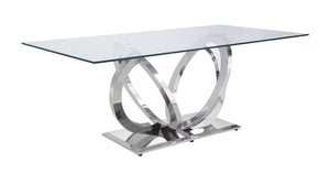 English Elm Finley Mirrored Silver Dining Table with 12mm Tempered Glass Top — Modern Glam, Sleek Reflective Design B2726S00207