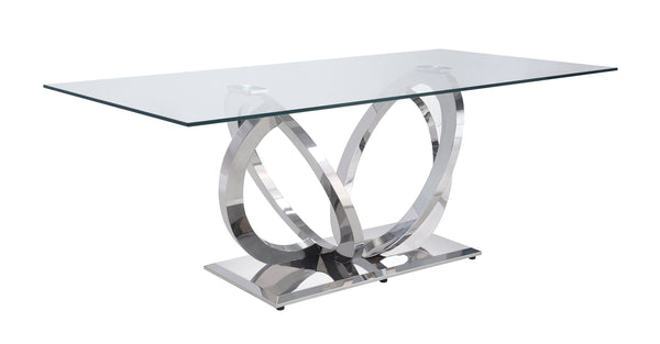 English Elm Finley Mirrored Silver Dining Table with 12mm Tempered Glass Top — Modern Glam, Sleek Reflective Design B2726S00207