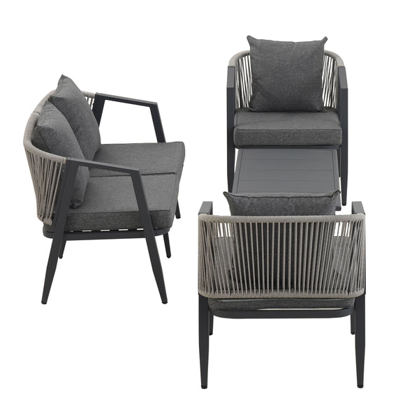 English Elm U_STYLE Heavy-Duty Outdoor Seating Set with Iron Table, Bench & Chairs — Patio, Lawn & Poolside Comfort Gray WY000439AAE