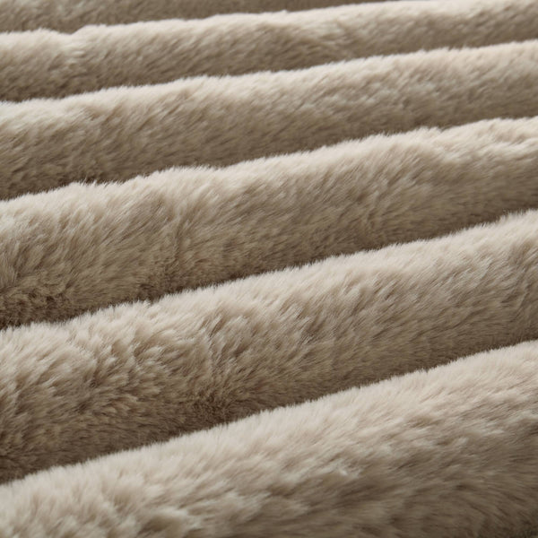 JLA Home Madison Park - Ultrasoft Faux Fur Ribbed Comforter Set reinvents your bedroom with plush velvet reverse, Oeko‑Tex safety and lasting loft Taupe MP10-8440