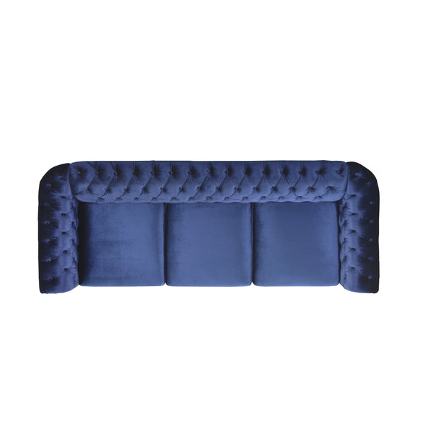 English Elm Christopher Knight Home® - 3 Seater Chesterfield Sofa with Button Tufted Diamond Stitch, Nailhead Accents & Scrolled Arms - Low Profile Blue N771P262584U