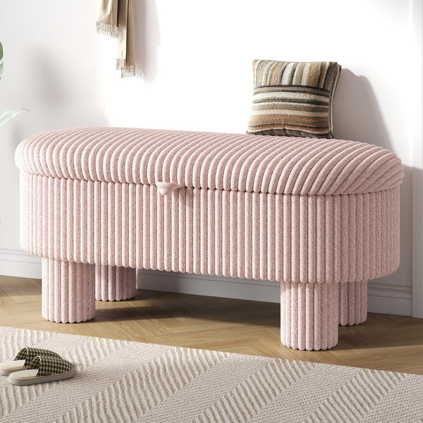English Elm Modern Corduroy Upholstered Storage Bench with Lift Top Lid for Bedroom Entryway Pink N719P305624P
