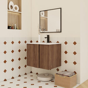 English Elm 24" Wall Mounted Bathroom Vanity Dark Oak Open Shelf Ceramic Sink Soft Close Door W3450P435834