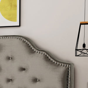 English Elm Tufted Queen Headboard with Nailhead Trim Solid Wood Frame and Adjustable Metal Legs Grey 57877.00NVLTGRY