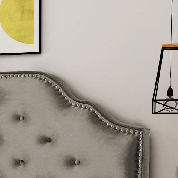 English Elm Tufted Queen Headboard with Nailhead Trim Solid Wood Frame and Adjustable Metal Legs Grey 57877.00NVLTGRY