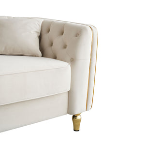 English Elm 87.01"W Modern Tufted Velvet Sofa with Gold Metal Legs, Stylish Accent Seating for Living Room Beige W579S00039