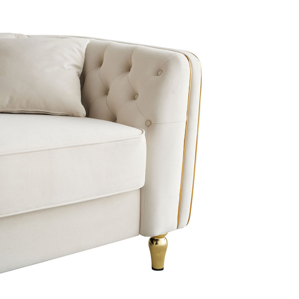 English Elm 87.01"W Modern Tufted Velvet Sofa with Gold Metal Legs, Stylish Accent Seating for Living Room Beige W579S00039
