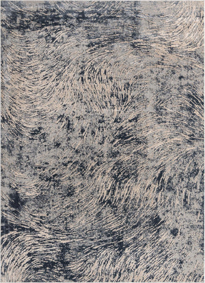 Unique Loom Oasis Wave Machine Made Abstract Rug Gray, Ivory/Navy Blue 9' 0" x 12' 2"
