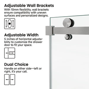English Elm 60*76"Fixed Sliding Shower Door - Modern Frameless Design, 3/8" Tempered Glass, Stainless Steel Hardware T3177P320615
