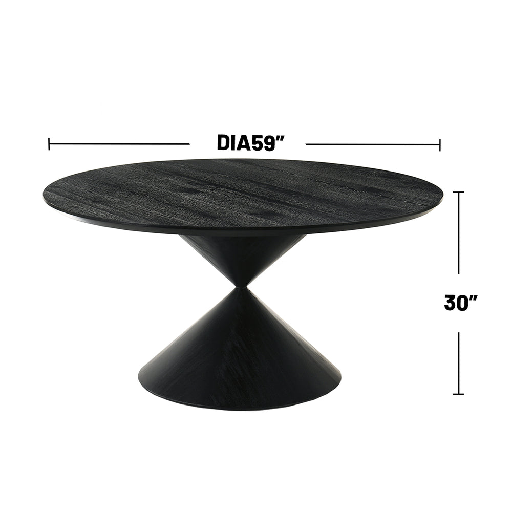 English Elm 59" Round Pedestal Dining Table with Hourglass Base, Ebony Black — Elegant 6-Seat Centerpiece for Modern Gatherings B016S00040