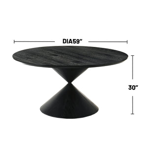 English Elm 59" Round Pedestal Dining Table with Hourglass Base, Ebony Black — Elegant 6-Seat Centerpiece for Modern Gatherings B016S00040