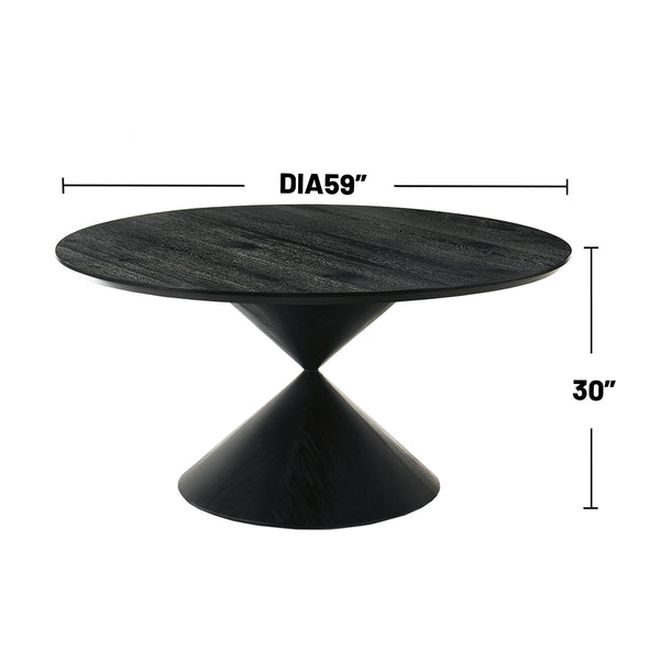 English Elm 59" Round Pedestal Dining Table with Hourglass Base, Ebony Black — Elegant 6-Seat Centerpiece for Modern Gatherings B016S00040