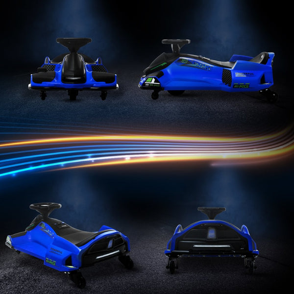 English Elm Aosom Kids Battery Powered Drift Kart with Led Lights Music and Slow Start Feature Blue W2225P217182